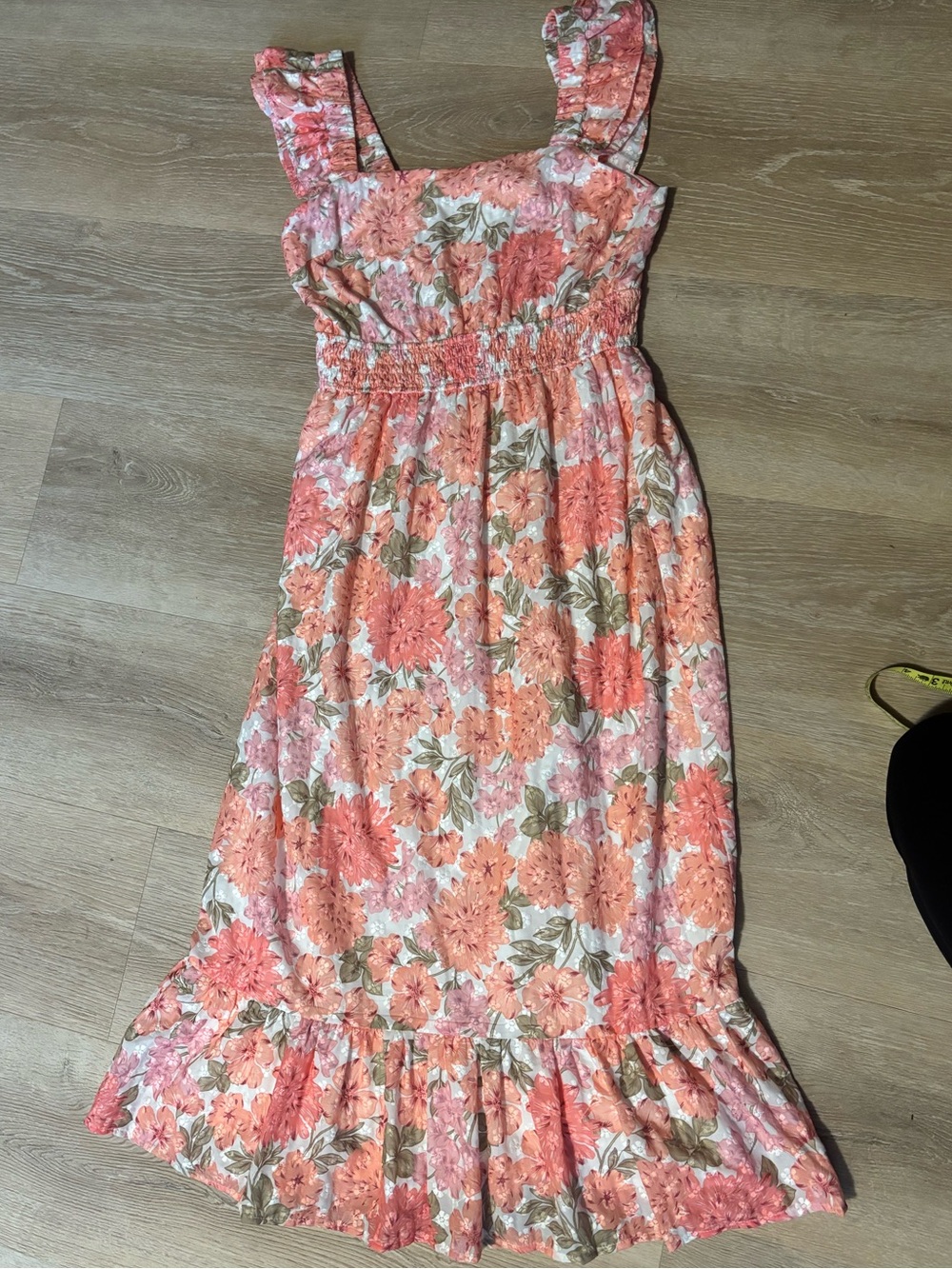 Adelyn Rae Pink Coral Floral Eyelet Midi Dress - Picture 3 of 8